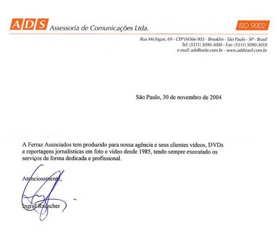 Carta de referência da ADS Comunicação