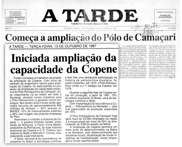 Notícia sobre a Setal publicada no jornal A Tarde